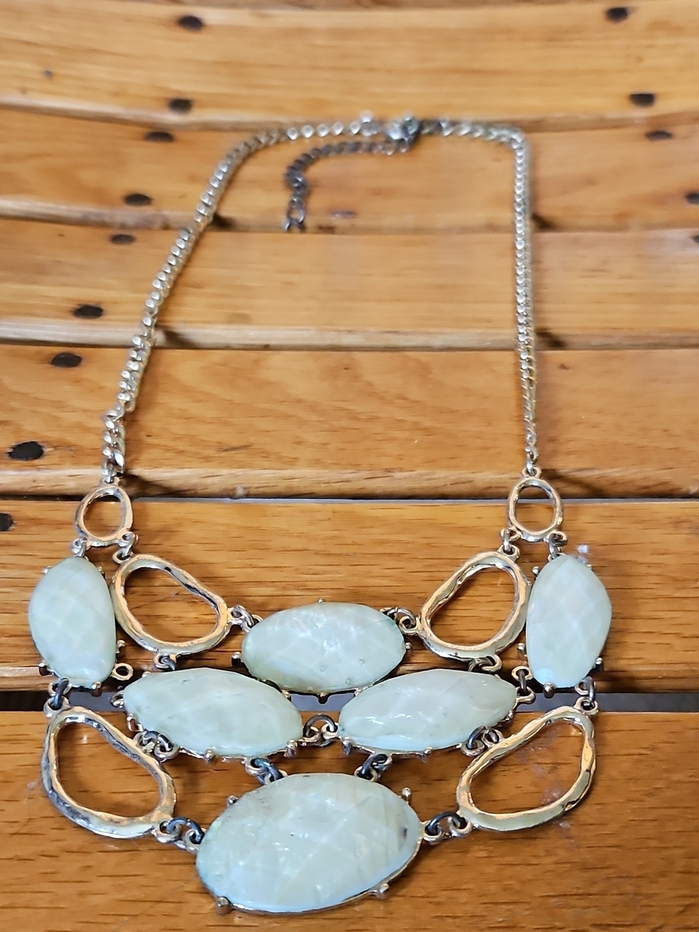 Silver-Tone Mint Stone Statement Necklace - Women Jewelry
